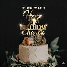 Personalized Birthday Cake Decoration Plaque With Name, Gold Acrylic Mirror Cake Topper, Happy 30th/40th/50th Birthday - F-first Birthday Cake Tag - View 2