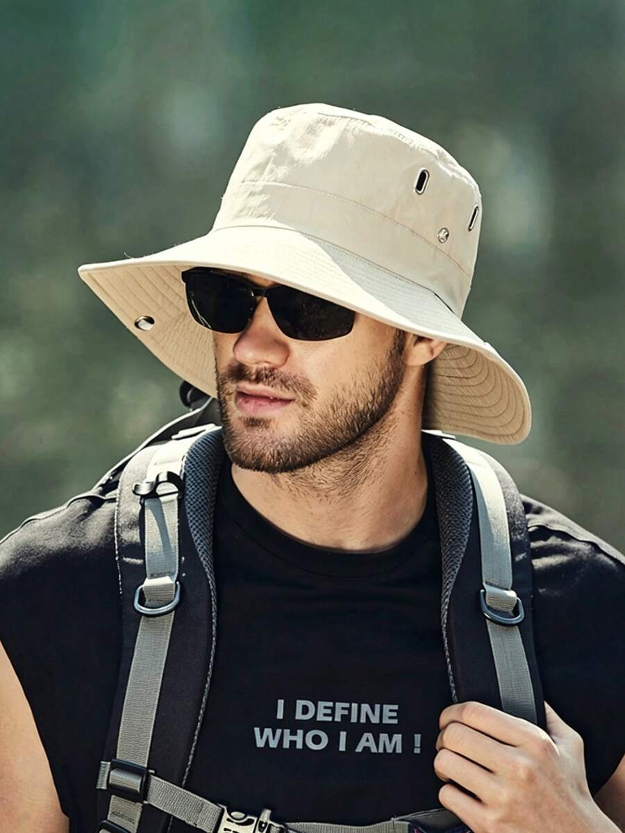 1pc Oversized Brim Sun Hat, Solid Color, Fashion Versatile, Breathable, Soft & Comfortable, Suitable For Cycling, Hiking, Fishing, Random Color Tie-Up Style Fisherman Hat - Army Green - View 1