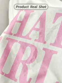Women's Summer Casual Soft Round Neck Short Sleeve T-Shirt,The Pink "That Girl" Print Graphic Fits Spring And Summer Daily Wear. - Blanco - Ver 3