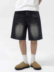 Men's Loose Casual Denim Shorts With Pockets, Multi-Functional Summer Denim Shorts - Black - View 2