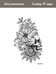 1pc Herbal Juice Semi-Permanent Gothic Skull & Flower Pattern Temporary Tattoo, 7-14 Days Waterproof, Suitable For Daily, Party, Holiday Gift, Large Size For Arm, Chest, Back - Blue - View 8