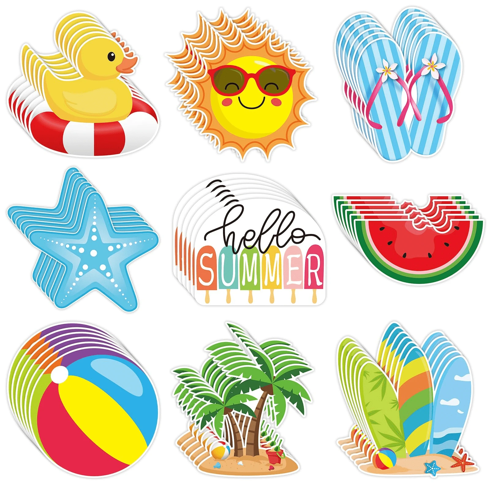 Tropical Summer Bulletin Board Decorations Paper Cutouts, Multiple Colors And Shapes, Suitable For Beach Theme Decor, Classroom, Pool Party, Summer Decorations - Style 1 - View 1