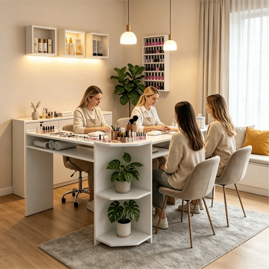 Manicure Table With Wall Shelf, Ideal For Salon And Home - White - View 1