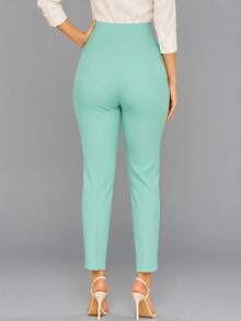 Pantalón Stretch Casual Cómodo, Realza Figura. Pantalón con Pinzas al Frente Pierna Recta. Moda Casual y Ejecutiva - verde menta - Ver 2