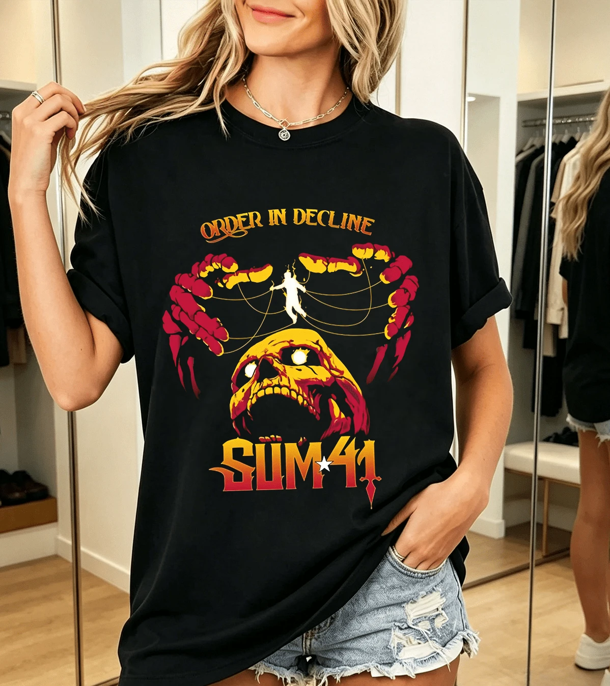 Sum 41 Women's T-Shirt 100% Cotton Order In Decline Punk - Black - View 1