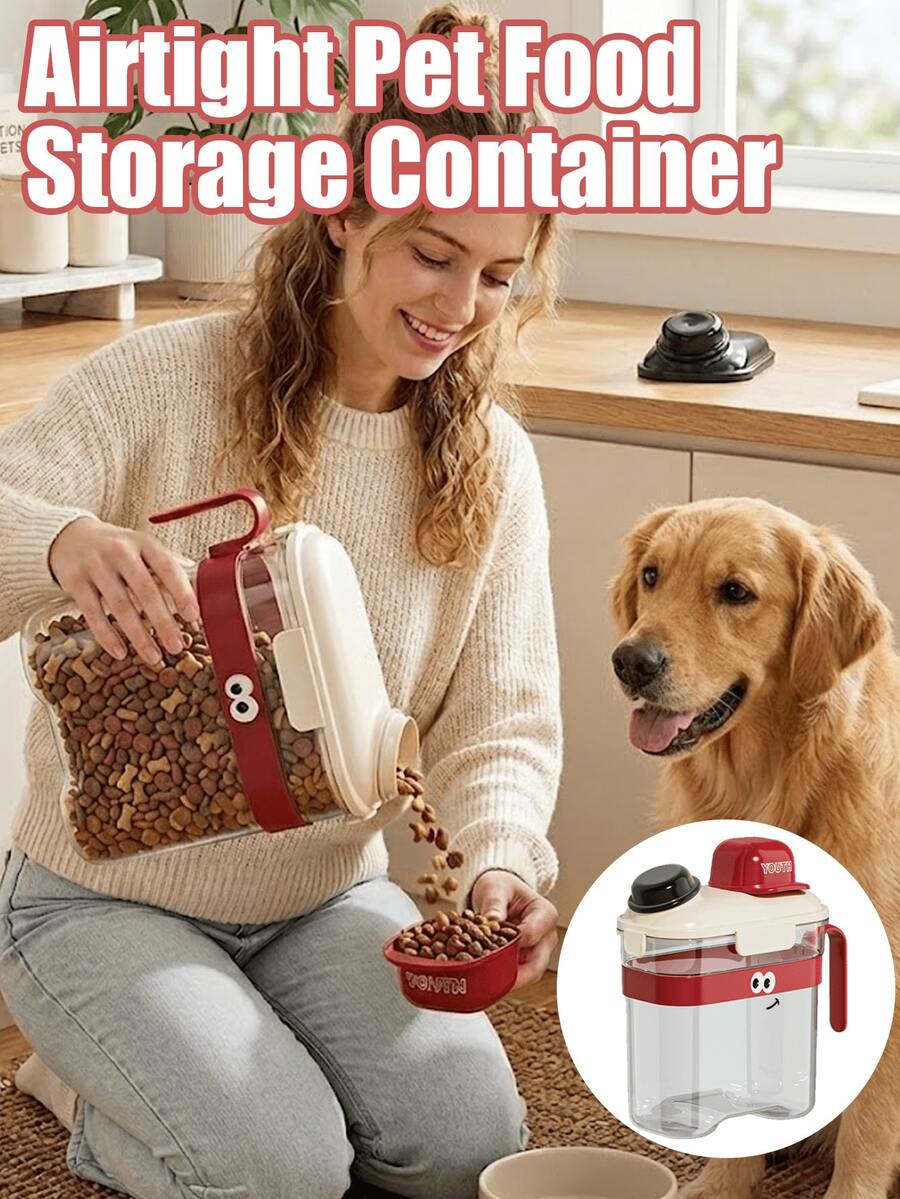 寵物食品儲存容器 收納桶 氣密多功能塑膠儲物罐 附翻蓋蓋 重型長方形容器 適用於寵物食品、寵物食品罐分裝器 零食儲存收納桶 - 2公升 - 查看 1