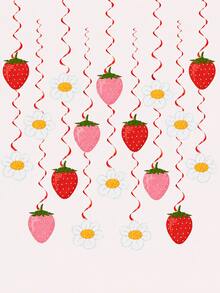 2set Strawberry Daisy Hanging Swirl Decorations, Red Spiral Ceiling Streamers With Pink Strawberry & Flower Cutouts, Berry Sweet Fruit Theme Party Decor, Summer Birthday Party Supplies, Garden Tea Party Dessert Table Backdrop - Strawberry Spiral Ribbon - View 8