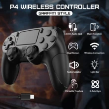 Wireless Controller For With Touchpad + Dual Vibration Motors, 6-Axis Gyroscope, 3.5mm Headphone Jack, Compatible With PS4/ Slim/Pro/PC/Mobile, Black - View 1