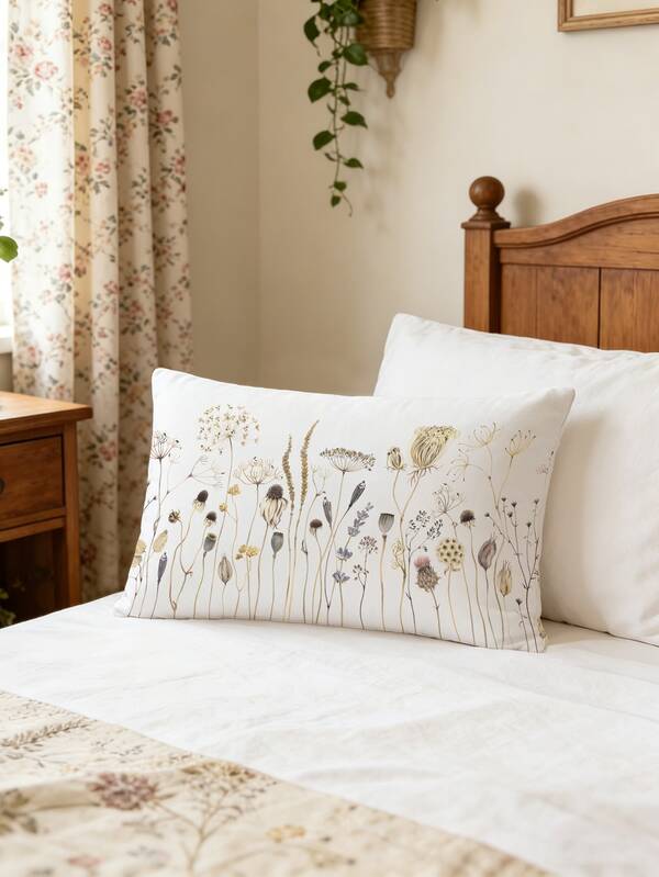 1pc Minimalist Spring Watercolor Floral Decorative Pillow Cover, Single-Sided Soft Peach Velvet Fabric, 30*50cm/40*60cm Cushion Cover For Modern Fabric Sofa, Indoor Decor, Party Decoration, Gift