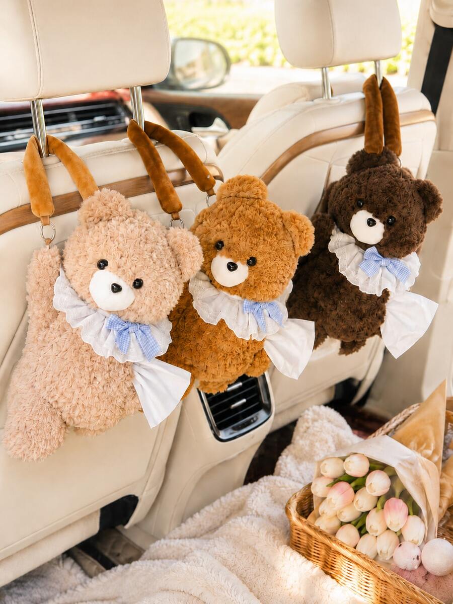 Tissue Box Car Storage, Beautiful Car Decor, Tissue Box Cover Plush Tissue Box Holder For Car, Home, Decorative Holder Organizer For Vanity Countertop, Nightstands, Office Desk-Bear, Car Essential Car Stuff, Practical Internal Car Accessories
