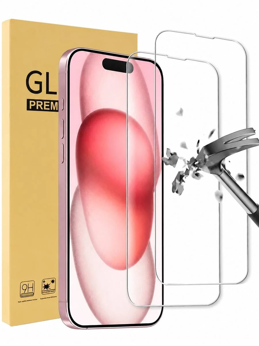 2 Stücke/Set Hochauflösender gehärteter Glas-Bildschirmschutz, kompatibel mit iPhone 17/17Pro/17Pro Max/16/15/14/13/12/11 Pro Max, auch kompatibel mit iPhone 7/8 Plus/X/XS Max/XR - 9H Härte, hochauflösendes kratzfestes Handy-Zubehör - 2 Stück - Übersicht 1