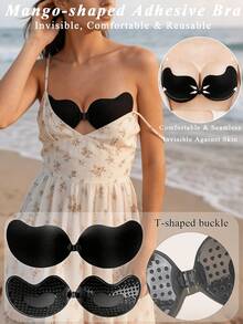 Invisible Adhesive Bra - Padded Adhesive Bra Suitable For Backless Tops, Tank Tops, Wedding Dresses | Instant Lift Effect, Suitable For Daily, Party, Date | Hand Washable Colorful Adhesive Bra - Multicolor - View 1
