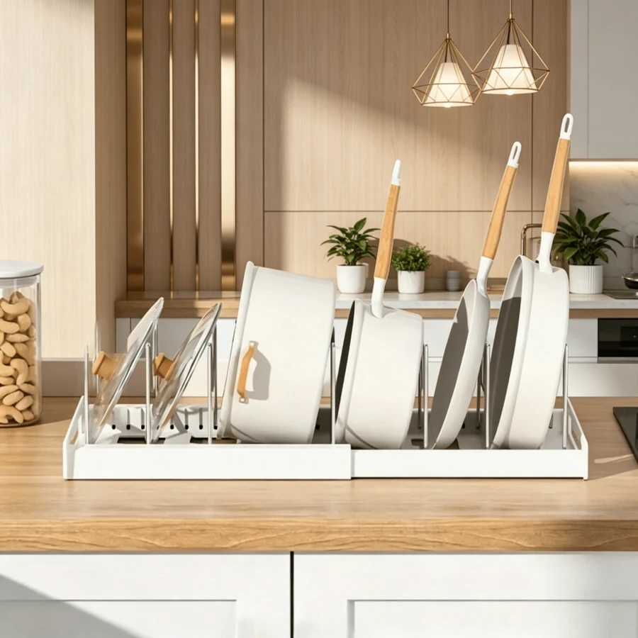 1pc Set Of Pot, Bowl, And Utensil Organizing Rack, Adjustable Baking Rack, Lid Rack, Expandable Kitchen Organizing Rack With Partition, Cabinet Storage For Pots, Pans, Lids, And Baking Utensils - 白色 - 查看 1
