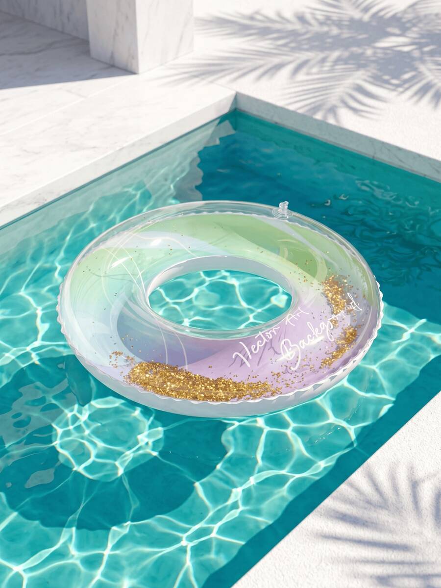 Aro de natación con degradado de purpurina tipo macaron, flotador inflable transparente para piscina con lentejuelas doradas, juguete de agua de playa de verano de PVC reforzado, apto para niños de 3 años en adelante - Multicolor - Ver 1