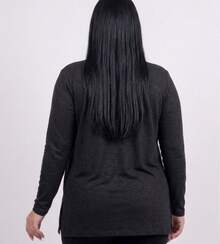 Women's Plain Cardigan Jacket With Slit, Plus Size, Kimono Style - Black - View 6