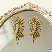 Creative Personalized Design Ins Style Metal Asymmetrical Open Sunflower Women's Earrings - Gold - View 12