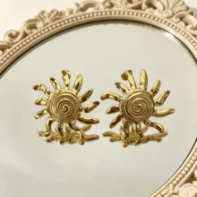 Creative Personalized Design Ins Style Metal Asymmetrical Open Sunflower Women's Earrings - Gold - View 13