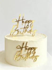 3/5入組高級金色壓克力生日快樂蛋糕側插飾，耐用可重複使用，吸睛閃亮字母蛋糕裝飾，適用於生日派對、拍照道具與蛋糕造型 - A - 查看 8
