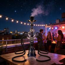 New Portable Complete Hookah Set With Bowl, Hose, Charcoal Tray And Tongs. Available In 1/2/4-Hose Options, Featuring Glass Body & Acrylic Stem With Metal Fittings. No Power Needed, Ideal As Holiday Gifts For Home, Bar, Nightclub, KTV - 黑色 - 查看 3