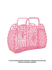 Dopamine Color Plastic Shower Caddy, Hollow Portable Toiletries Storage Basket With Handle, Lightweight Bathroom Organizer Basket, Suitable For Beach Tote, Bathroom Storage, Travel, Dorm And Daily Bathing Use - Multicolor - View 13