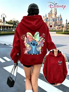 Disney Lilo & Stitch Castle Fireworks Printed Hooded Sweatshirt.Soft Cozy Warm Skin-Friendly Fabric, Gorgeous Prints Combining Stitch Figure, Grand Castle And Brilliant Fireworks. Loose Silhouette Offers Relaxed Wearing Comfort. Multi-Scene Applicable Long Sleeve Outfit For Daily Wear And Outdoor Trips. Stylish Autumn Winter Women Clothing, Ideal Holiday Matching Attire And Delicate Gift Pick,Patterned Hoodies, Printed Tops, Casual Daily Outfits, Women Sweatshirts & Hoodies, Tops De Mujer - Đỏ - Xem 1