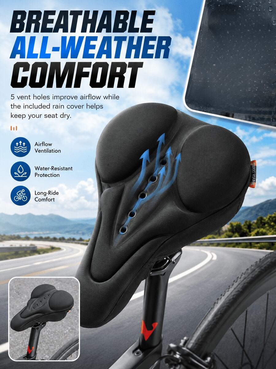 Funda para sillín de bicicleta, cojín de asiento de bicicleta cómodo y transpirable, almohadilla de asiento de ciclismo acolchada de esponja suave antideslizante para viajes, bicicleta de montaña y de carretera, accesorios y equipos para bicicleta para mujeres y hombres