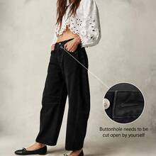 Women's Jeans Section: Women's Horseshoe-Shaped Barrel Jeans, Mid-Waist Wide-Leg Jeans, Loose Fit, Slim Tapered Leg Casual Jeans. - 黑色 - 查看 2