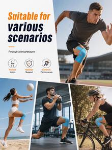 Pre-Cut Knee Support Athletic Tape, Knee Support & Stability, Waterproof, Sweat-Resistant, Breathable, Hypoallergenic, Latex-Free Elastic Sports Tape, Suitable For Active Sports - Multicolor - View 3