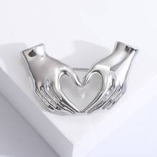 Broche de corazón de mano doble creativo y único, accesorio de suéter/abrigo vintage minimalista y elegante - Broche en forma de corazón - Ver 2