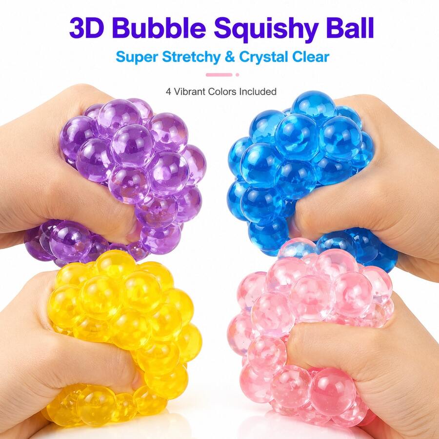 1pc Random Color 3D Bubble Squeeze Ball, Super Elastic Crystal Clear Squeeze Fingertip Toy, Stress Relief Tennis Ball, Sensory Anxiety Relief Toy For Adults And Children, Fun Venting Toy For Office, Classroom, Home, Ideal For Stress Management - Multicolor - View 1