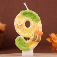 1PC Green & Yellow Bee Flower 0-9 Number Birthday Candle, Creative New Style, Forest Spring, Cartoon Bee, Suitable For Cake Decoration, Dessert Table, Party Birthday Celebration Candle - View 22