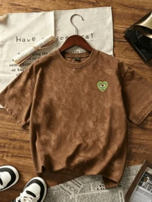 Bohemian Mysterious Eye Print Short Sleeve Vintage Washed Distressed Tiger Sweet Cool Style Mysterious Symbol Washed Snow Flake Black Loose Casual - Brown - View 3
