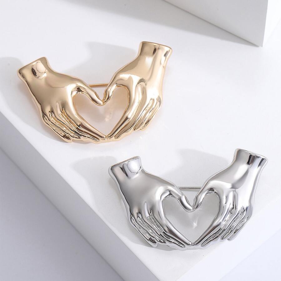 Broche de corazón de mano doble creativo y único, accesorio de suéter/abrigo vintage minimalista y elegante - Broche en forma de corazón - Ver 1
