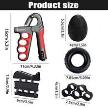 LINGPENG 6-Piece Adjustable Grip Strength Trainer Set, Finger Stretch Resistance Bands, Finger Exerciser, Hand Grip Rings & Stress Balls - Multicolor - View 2