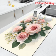 1/10Pcs Floral Printed Absorbent Dish Drying Mat For Kitchen Counter,Coffee Bar Mat,Non-Slip Rubber Backed,Hide Stains & Quick Dry,For Espresso Machine,Coffee Station,Cups & Sink - Multicolor - View 11