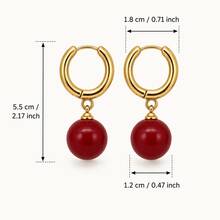 1 Pair Zinc Alloy Earrings, Alloy KC Gold Earrings With Red, White And Pink Resin Beaded Pendants, French Elegant Minimalist Classic Style, Suitable For Daily Wear, Parties, Gifts, Festivals And Celebrations - Zinc Alloy Earrings - View 3