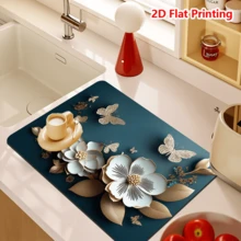 1/10Pcs Alfombrilla de Secado de Platos con Flor Plana 2D para Encimera de Cocina, Alfombrilla de Diatomita Antideslizante, Alfombrilla Absorbente para Café, Alfombrilla de Secado de Platos de Moda para Encimera de Cocina Accesorios de Barra de Café Máquina de Espresso Escurridor de Platos - verde menta - Ver 11