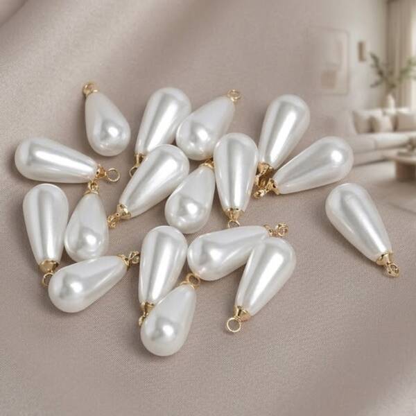 100/50pcs Teardrop Faux Pearl Pendant Charm With Loop Faux Pearl Hanging Pendants With Metal Loop Water Drop Shaped Pearls Pendant For Necklace Bracelet Earring Making Hair Accessories Crafts
