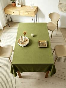 1pc Nordic Style Olive Green Rectangular Tablecloth - Linen-Like Fabric, Rectangular Design, Perfect For Kitchen/Dining Room Decor, Garden Tea Party, Family Gathering And Casual Outdoor Dining. Outdoor Movie Night, Indoor Dining Table Decor, Party Table Setting - Green - View 4