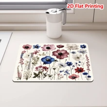 1/10Pcs Watercolor Flower Pattern Dish Drying Mat For Kitchen Counter-Coffee Mat Bar Accessories, Hide Stain, Rubber Backed, Absorbent, Fit Under Coffee Maker, Espresso Machine, Pot, Dish Rack - Beige - View 5