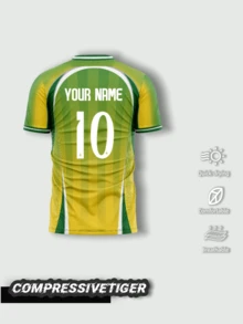 Vintage Gradient Brazil Football Jersey, Green And Yellow Striped Football Uniform, Customizable Name And Number, Training Customized Sportswear For Men, Soft Fabric, Suitable For Match, Training And Daily Wear - Green - View 2