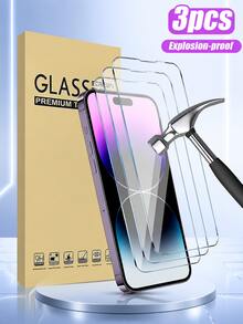 3pcs Tempered Glass Screen Protector, Compatible With IPhone 17/16/16 Plus/16 Pro/16 Pro Max/15/14/13/12/11 Pro Max/X/XS/XR/Mini/7/8/14 Plus/14 Pro Max/15 Pro Max, Ideal Birthday Gift, Necessary Phone Screen Protector Accessory, Case Friendly - White - View 7