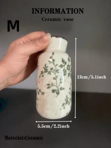1/3件小號迷你手工復古花園陶瓷花瓶，裂紋釉白色花瓶配綠色花卉圖案，鄉村農舍風格桌面裝飾，適用客廳、廚房、餐桌、窗台，鮮花/乾花花瓶，齋月與畢業禮物 - 彩色 - 查看 16