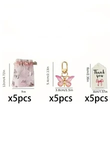 15/3pcs Butterfly Keychain Set, Includes Butterfly Keychain, Thank You Card, Pink Organza Bag, Party Gift Bag, Bridal Shower Decor, Wedding - Multicolor - View 11
