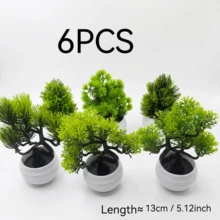 6pcs Artificial Mini Bonsai Potted Plants, Realistic Faux Trees, Suitable For Home Living Room, Bedroom Decoration - Green - View 6