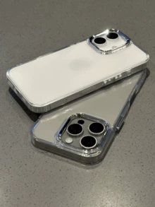 極簡透明不發黃金屬邊框按鍵手機殼，適用於 iPhone 17 Pro Max、17、15、14、13、12，防震矽膠軟殼，中性款 - 無色 - 查看 5