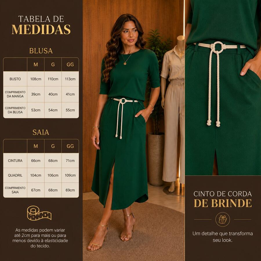 Women's Executive Outfit Set: Midi Skirt With Front Slit And Basic Blouse - Bosque Verde - Ver 1