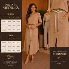 Women's Executive Outfit Set: Midi Skirt With Front Slit And Basic Blouse - Mocha Mousse - View 9
