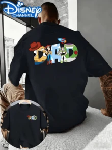(Disney T Shirts)Disney Toy Story "DAD" Letter Print With Woody And Buzz Lightyear Front Small Logo And Back Dad Life Design 100% Cotton Crew Neck Short Sleeve Graphic Tee Men's Father's Day Casual Everyday Comfortable Top, Mens Clothes, Men, Ropa De Hombre, Summer Clothes, Men Shirts, Graphic Tees, Disney Outfits Men, Graphic Tees, Camisetas Para Hombre, Camisas Para Hombre, Summer Outfits For Men, Father's Day Gift, Perfect Gift For Family And Friends, Which Are Necessary For Birthday Parties, Disney Shirts, Mens Clothes, Summer Clothes, Officially Licensed Disney T-Shirts, Disney Men's And Women's Spring/Summer Fashion Casual Short-Sleeve T-Shirts - Black - View 1