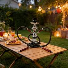 New Portable Complete Hookah Set With Bowl, Hose, Charcoal Tray And Tongs. Available In 1/2/4-Hose Options, Featuring Glass Body & Acrylic Stem With Metal Fittings. No Power Needed, Ideal As Holiday Gifts For Home, Bar, Nightclub, KTV - 黑色 - 查看 7